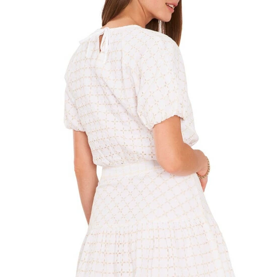 Brand new π Chelsea & Violet Embroidered Eyelet Raglan Crew Neck Short Puff Sleeve Coordinating Crop Top Ultra White π 4 Brand new π Chelsea & Violet Embroidered Eyelet Raglan Crew Neck Short Puff Sleeve Coordinating Crop Top Ultra White π - Image 2