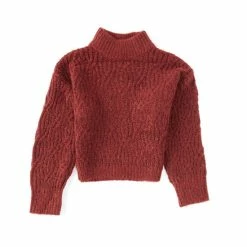 Cheap 🎁 Chelsea & Violet 👧 Girls Big 👧 Girls 7-16 Mock Neck Balloon Sleeve Cable Knit Sweater Garnet ⭐