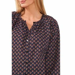 Best Sale 💯 Chelsea & Violet Foulard Stamp Print Long Blouson Sleeve Split Round Neck Button Front Top Foulard Stamps 🛒 -Chelsea & Violet Sales unnamed file 1024