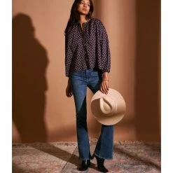 Best Sale 💯 Chelsea & Violet Foulard Stamp Print Long Blouson Sleeve Split Round Neck Button Front Top Foulard Stamps 🛒 -Chelsea & Violet Sales unnamed file 1026