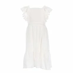 Hot Sale ✔️ Chelsea & Violet 👧 Girls Big 👧 Girls 7-16 Square Neck Pom Pom Mini 👗 Dress Off White ⌛