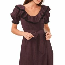 Outlet 🔔 Chelsea & Violet Ruffle Scoop Neck Short Puff Sleeve Check Print Midi 👗 Dress Merlot Multi 🧨 -Chelsea & Violet Sales unnamed file 1058