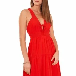 Deals 💯 Chelsea & Violet Sleeveless Tie V-Neck A-Line Tiered Criss Cross Back Detail Woven Midi 👗 Dress Flame Scarlet 😉 -Chelsea & Violet Sales unnamed file 1109