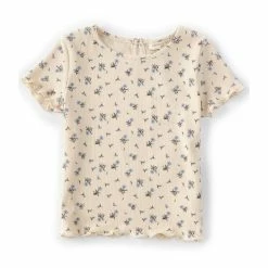Buy 😍 Chelsea & Violet Little 👧 Girls 2T-6X Short Sleeve Floral Ribbed Tee Beige 💯