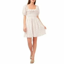 Discount ✔️ Chelsea & Violet Floral Stripe Print Square Neck Short Puff Sleeve 👗 Dress 😍