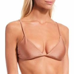 Cheapest 😀 Chelsea & Violet Shiny Knit Jersey Triangle Bralette Swim Top Taupe 🤩