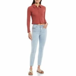 New ⭐ Chelsea & Violet Ribbed Polo Long Sleeve Knit Top Deep Nutmeg 🤩 -Chelsea & Violet Sales unnamed file 1189