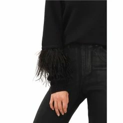 Best Pirce 😍 Chelsea & Violet Long Sleeve Crew Neck Ostrich Feather Sweater Antique White ⌛ -Chelsea & Violet Sales unnamed file 12