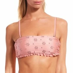 Cheapest 👍 Chelsea & Violet Forever Young Rosette Eyelet Ruffle Bandeau Swim Top 👍