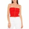Coupon 🎁 Chelsea & Violet Sleeveless Square Neck Elastic Smocked Ruffle Hem Button Front Crop Top Flame Scarlet 🎉 -Chelsea & Violet Sales unnamed file 1233
