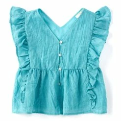 Promo 🥰 Chelsea & Violet Big 👧 Girls 7-16 Pinafore Flutter Button Front Babydoll Blouse Blue ✨