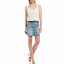 Flash Sale 👏 Chelsea & Violet Square Neck Sleeveless Gauze Eyelet Cropped Lace Tank Toasted Ivory 😉 -Chelsea & Violet Sales unnamed file 1250