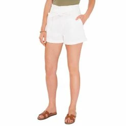 Hot Sale ✨ Chelsea & Violet Paperbag Waist Tie Belt High Rise Stretch Denim Shorts Ultra White 👍