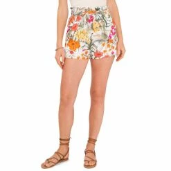 Best Sale 🌟 Chelsea & Violet High Rise Paperbag Tie Waist Ruffle Tropical Floral Print Linen Shorts Tropical Oasis 🛒
