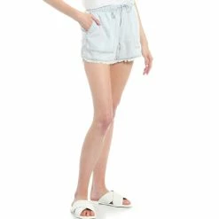 Buy 👍 Chelsea & Violet Frayed Hem Mid Rise Elastic Waist Shorts Desert Sky 👏