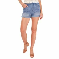 Cheapest 🧨 Chelsea & Violet Mid Rise 5-Pocket Roll Cuff Hem Denim Shorts Spring Blue 🎁