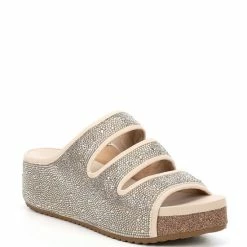 Outlet 💯 Chelsea & Violet Mel Rhinestone Embellished Three-Band Wedges Light Grey ⌛