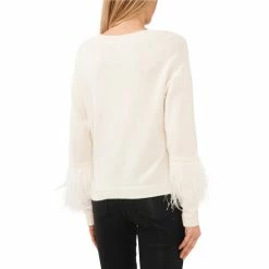 Best Pirce 😍 Chelsea & Violet Long Sleeve Crew Neck Ostrich Feather Sweater Antique White ⌛ -Chelsea & Violet Sales unnamed file 14