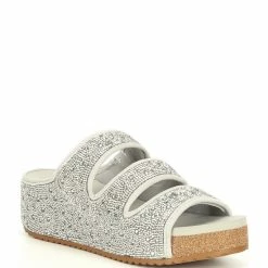 Outlet 💯 Chelsea & Violet Mel Rhinestone Embellished Three-Band Wedges Light Grey ⌛ -Chelsea & Violet Sales unnamed file 143