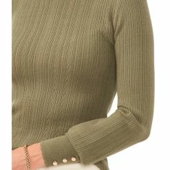 Hot Sale 🧨 Chelsea & Violet Crew Neck Long Button Cuff Sleeve Ribbed Knit Sweater Olivine 🔔 -Chelsea & Violet Sales unnamed file 150