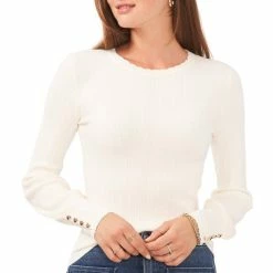 Hot Sale 🧨 Chelsea & Violet Crew Neck Long Button Cuff Sleeve Ribbed Knit Sweater Olivine 🔔 -Chelsea & Violet Sales unnamed file 151