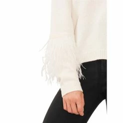 Best Pirce 😍 Chelsea & Violet Long Sleeve Crew Neck Ostrich Feather Sweater Antique White ⌛ -Chelsea & Violet Sales unnamed file 16