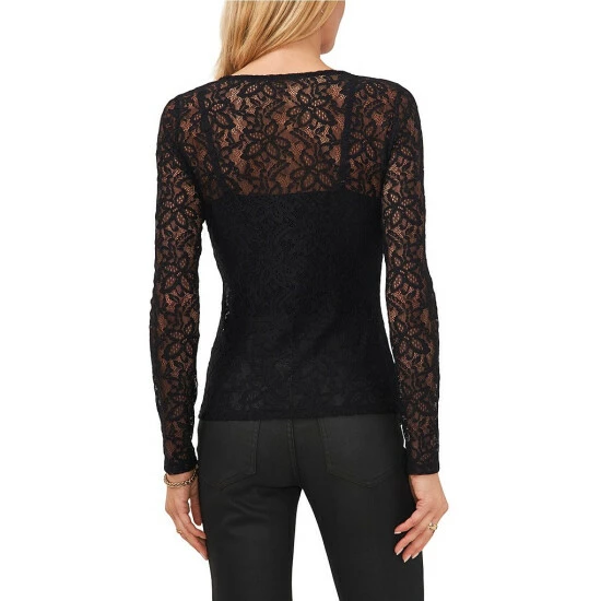 Coupon 𧨠Chelsea & Violet Crew Neck Long Sleeve Stretch Mesh Lace Top Rich Black ⨠4 Coupon 𧨠Chelsea & Violet Crew Neck Long Sleeve Stretch Mesh Lace Top Rich Black ⨠- Image 2