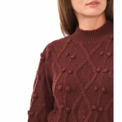 Cheap 🥰 Chelsea & Violet Mock Neck Long Balloon Sleeve Pom Pom Cable Knit Sweater Bitter Chocolate 🎁 -Chelsea & Violet Sales unnamed file 185