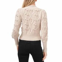 Cheap 🥰 Chelsea & Violet Mock Neck Long Balloon Sleeve Pom Pom Cable Knit Sweater Bitter Chocolate 🎁 -Chelsea & Violet Sales unnamed file 187