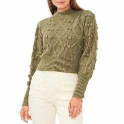 Cheap 🥰 Chelsea & Violet Mock Neck Long Balloon Sleeve Pom Pom Cable Knit Sweater Bitter Chocolate 🎁 -Chelsea & Violet Sales unnamed file 190