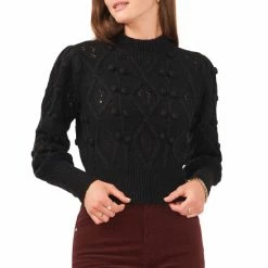 Cheap 🥰 Chelsea & Violet Mock Neck Long Balloon Sleeve Pom Pom Cable Knit Sweater Bitter Chocolate 🎁 -Chelsea & Violet Sales unnamed file 191