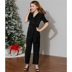 Outlet ✔️ Chelsea & Violet 👧 Girls Big 👧 Girls 7-16 Short Puff Sleeve Sequin Embellished Jumpsuit Black 🔥 -Chelsea & Violet Sales unnamed file 197
