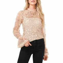 Buy 🔥 Chelsea & Violet Sequin Mesh Mock Neck Long Sleeve Top Pearl 😀 -Chelsea & Violet Sales unnamed file 20
