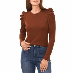 Best Sale 💯 Chelsea & Violet Crew Neck Long Puff Sleeve Waffle Knit Top Rich Black 💯