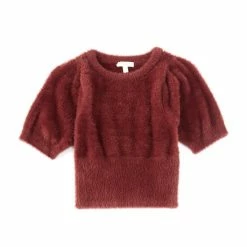 Best Sale 😉 Chelsea & Violet 👧 Girls Big 👧 Girls 7-16 Short Sleeve Fuzzy Chenille Sweater Ivory ⭐