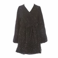 Promo 🌟 Chelsea & Violet 👧 Girls Big 👧 Girls 7-16 Sequin Embellished Long Sleeve Tie-Waist Romper Black 👏