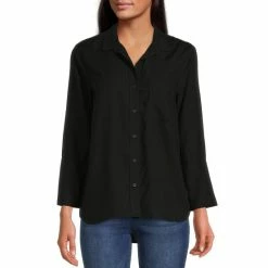 Coupon 🤩 Chelsea & Violet Tencel Point Collar 3/4 Sleeve 👕 Shirttail Hem Button Front Patch Pocket 👕 Shirt Olivine 🤩