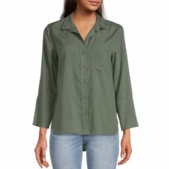 Coupon 🤩 Chelsea & Violet Tencel Point Collar 3/4 Sleeve 👕 Shirttail Hem Button Front Patch Pocket 👕 Shirt Olivine 🤩 -Chelsea & Violet Sales unnamed file 283