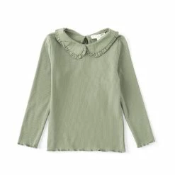 Budget 🌟 Chelsea & Violet Little 👧 Girls 2T-6X Long-Sleeve Peter-Pan Collar Ribbed Top Ivory 👍