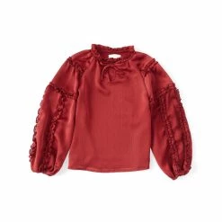 Best Pirce 😀 Chelsea & Violet 👧 Girls Big 👧 Girls 7-16 Plisse Ruffle Split V-Neck Long Balloon Sleeve Blouse Pine 👏