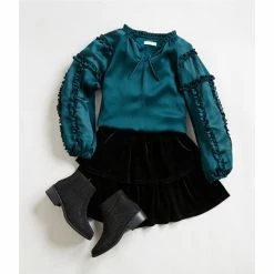 Best Pirce 😀 Chelsea & Violet 👧 Girls Big 👧 Girls 7-16 Plisse Ruffle Split V-Neck Long Balloon Sleeve Blouse Pine 👏 -Chelsea & Violet Sales unnamed file 292