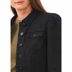 Deals 😀 Chelsea & Violet Point Collar Long Puff Shoulder Sleeve Denim Short Statement Jacket Rich Black 🤩 -Chelsea & Violet Sales unnamed file 329