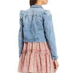 Deals 😀 Chelsea & Violet Point Collar Long Puff Shoulder Sleeve Denim Short Statement Jacket Rich Black 🤩 -Chelsea & Violet Sales unnamed file 331