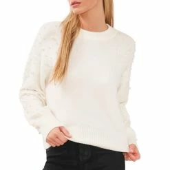 Cheapest 🔔 Chelsea & Violet Mock Neck Drop Shoulder Long Balloon Pearl Boucle Statement Sweater Silver Heather ✔️