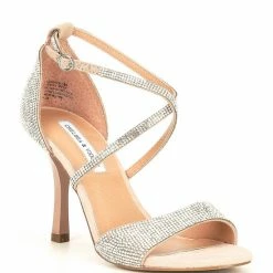 Hot Sale 🔔 Chelsea & Violet Queen Rhinestone Embellished Strappy 👗 Dress 🩴 Sandals Nude ⭐