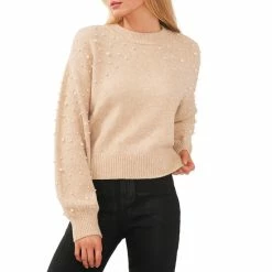 Cheapest 🔔 Chelsea & Violet Mock Neck Drop Shoulder Long Balloon Pearl Boucle Statement Sweater Silver Heather ✔️ -Chelsea & Violet Sales unnamed file 38
