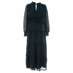 Buy 🥰 Chelsea & Violet 👧 Girls Big 👧 Girls 7-16 Plisse Satin Ruffle Split V Long Smocked Cuff Sleeve Tiered Maxi 👗 Dress Pine 😉