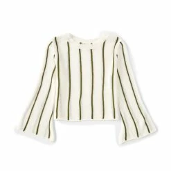 Cheap 👍 Chelsea & Violet 👧 Girls Big 👧 Girls 7-16 Bell Sleeve Striped Sweater Ivory/black ⌛