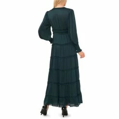 New 👍 Chelsea & Violet Plisse Satin Ruffle Deep V-Neck Long Smocked Cuff Sleeve Tiered Maxi 👗 Dress Champagne Toast 👍 -Chelsea & Violet Sales unnamed file 4