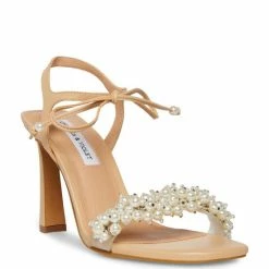 Best Sale π₯ Chelsea & Violet Tristy Pearl Embellished Square Toe π©΄ Sandals Beige β¨